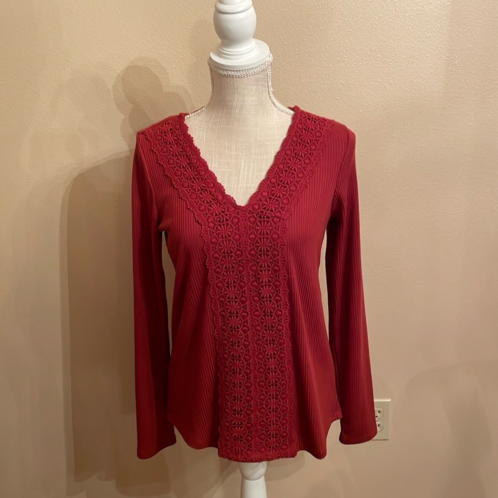 Maurice’s Dark Rust Ribbed Lace Top Women’s Size Small NWT
